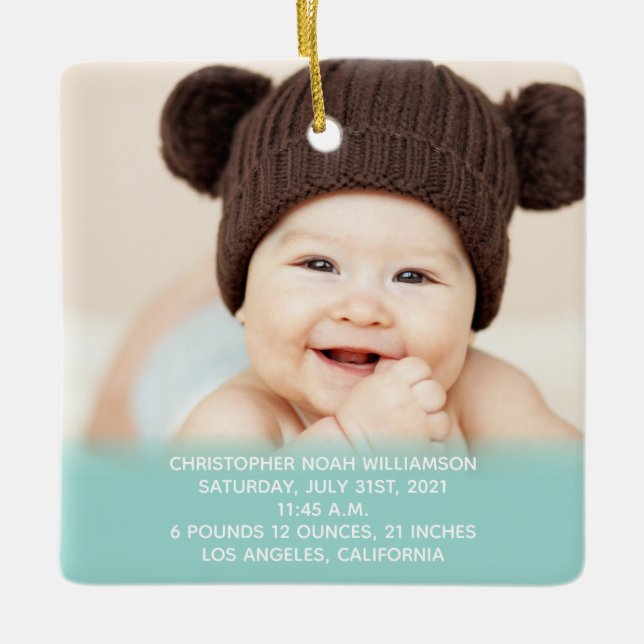 Baby Stats Blue Grönt 1: Julfoto Julgransprydnad Keramik (Framsida)