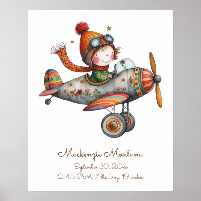 Baby Stats Child Flies Flygplan Nursery Artwork Poster (Framsidan)