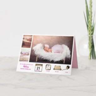 Baby STATS GIRL s BIRTH ANNOUNCEMENT PHOTO COLLAGE Kort