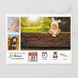 BABY STATS ICONS och PHOTO JULAFTON Birth Notice Vykort