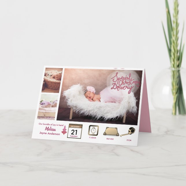 BABY STATS ICONS + PHOTOS Notice Julafton Girl Kort (Framsida)