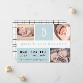 Baby Stats Monogram Blue Färg Blocks Foto Birto Bi Meddelande