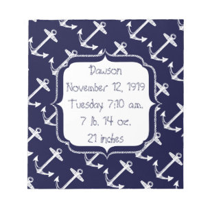 Baby Stats Nautical Navy Anchor Mönster Anteckningsblock