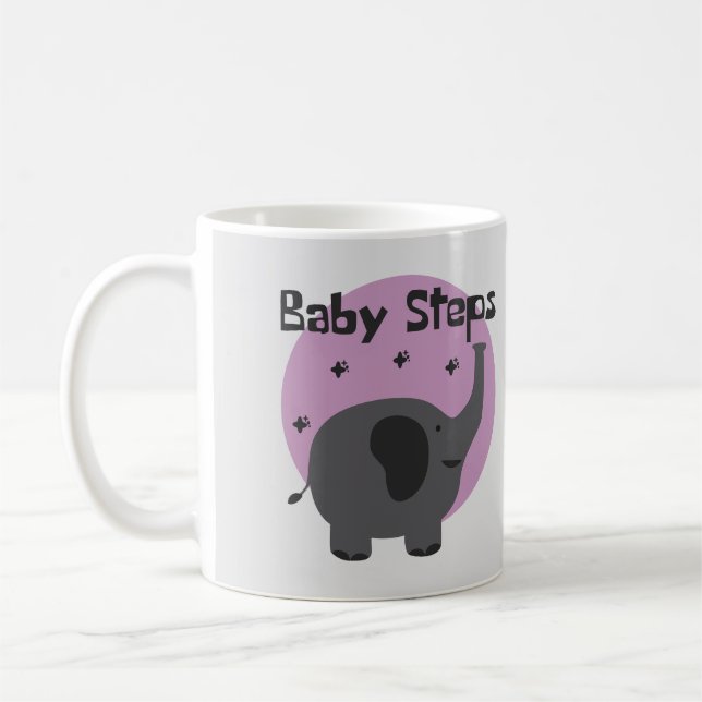Baby steg Kawaii sött baby elephant grått & lila Kaffemugg (Vänster)