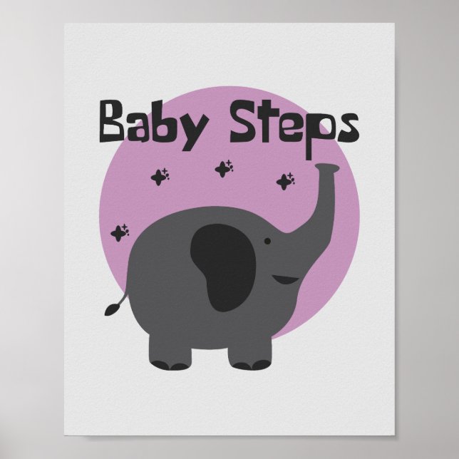 Baby steg Kawaii sött baby elephant grått & lila Poster (Framsidan)