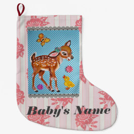 Baby Stocking Shabby Vintage Rosa Fawn Personalize Stor Julstrumpa