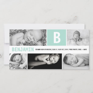 Baby Stor Initial 5 Flerfoto Mintgrön Födelse Meddelande