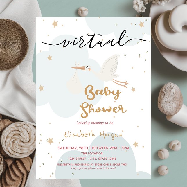 Baby Stork Delivery,Clouds Virtuell Baby Shower Inbjudningar (Skapare uppladdad)