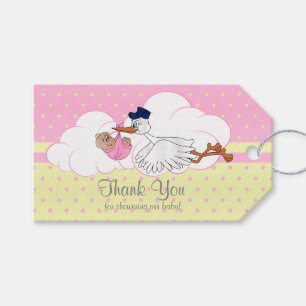 Baby Stork Flicka Baby Shower Tack Presentetikett