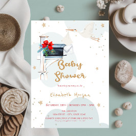 Baby Stork Leverans,Clouds Mailbox Baby Shower Inbjudningar