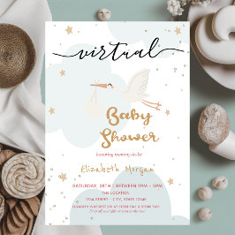 Baby Stork Leverans, Clouds Virtuell Baby Shower Inbjudningar