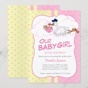 Baby Stork med Cute Little Flicka Inbjudningar