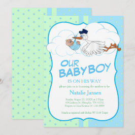 Baby Stork med Cute Little Pojke Inbjudningar