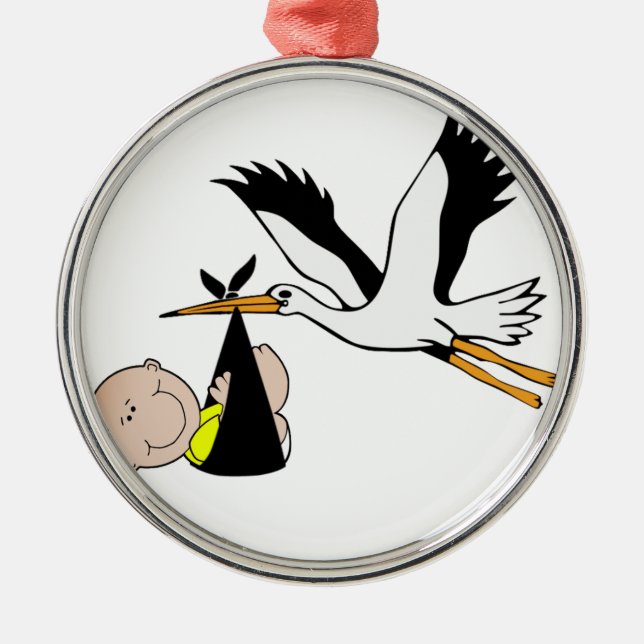 Baby & Stork - packe av glädje Julgransprydnad Metall (Framsidan)