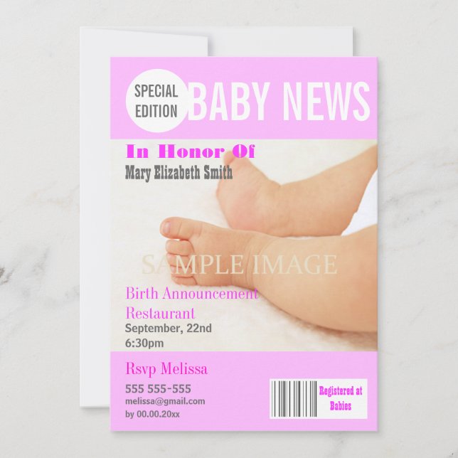 Baby stork party tidskriften stil PERSONALIZE Inbjudningar (Framsida)