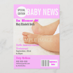Baby stork party tidskriften stil PERSONALIZE Inbjudningar