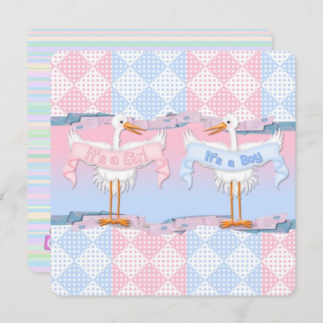 Baby Storks for Baby Gender Reveal Inbjudningar (Fram/baksida)