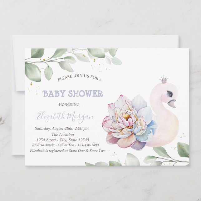 Baby Svan Blomblad Baby Shower Inbjudningar (Framsida)