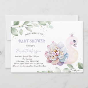 Baby Svan Blomblad Baby Shower Inbjudningar