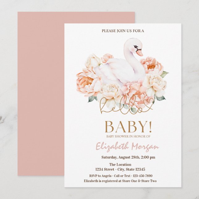 Baby Svan Hej Baby Baby Shower  Inbjudningar (Fram/baksida)