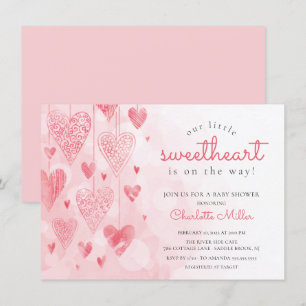 Baby Swearing Hanging Hearts Girls Baby Shower Inbjudningar
