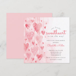 Baby Swearing Hanging Hearts Girls Baby Shower Inbjudningar