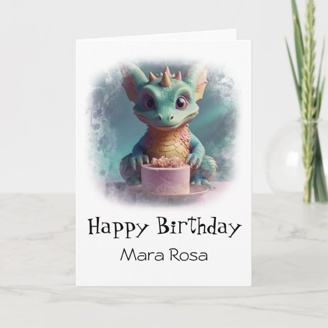 *~* Baby Sweet Dragon Cake AP88 Birthday Card Tack Kort (Framsida)