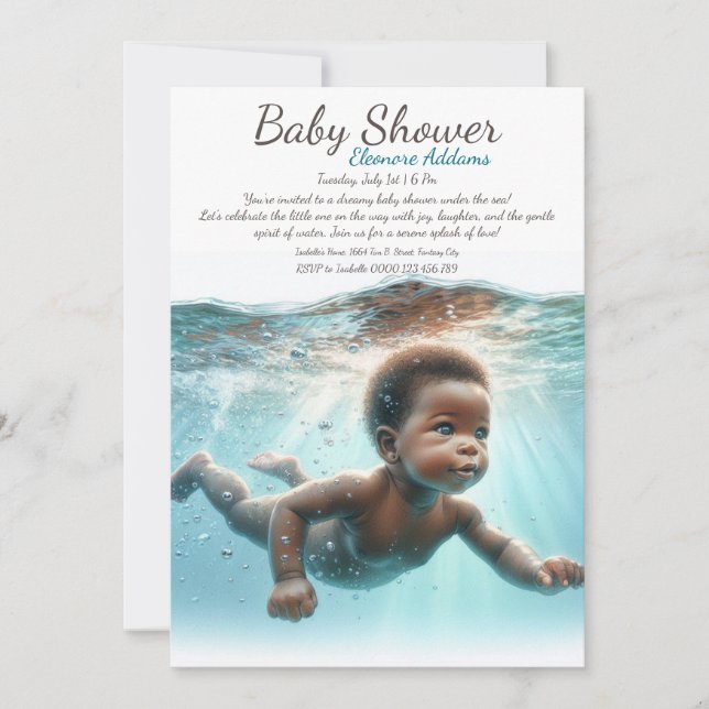 Baby Swimming Underwater Dreams Baby dusch Inbjudningar (Framsida)
