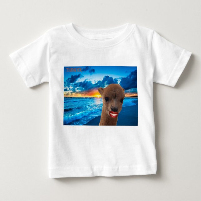 baby T alpaca på stranden, tack T Shirt (Framsida)