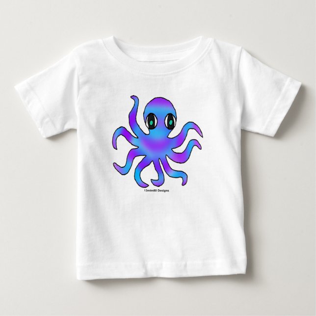 Baby T-Shirt - Blå Violett Bläckfisk (vit) (Framsida)
