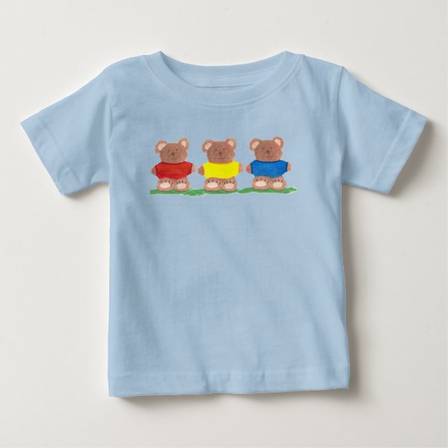 Baby T-shirt med 3 Teddybjörnar (Framsida)