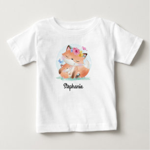 Baby T-shirt med anpassat namn Fox Print
