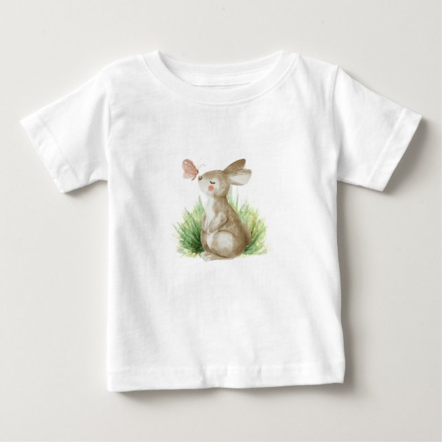 Baby T-Shirt med bunny och fjäril. (Framsida)