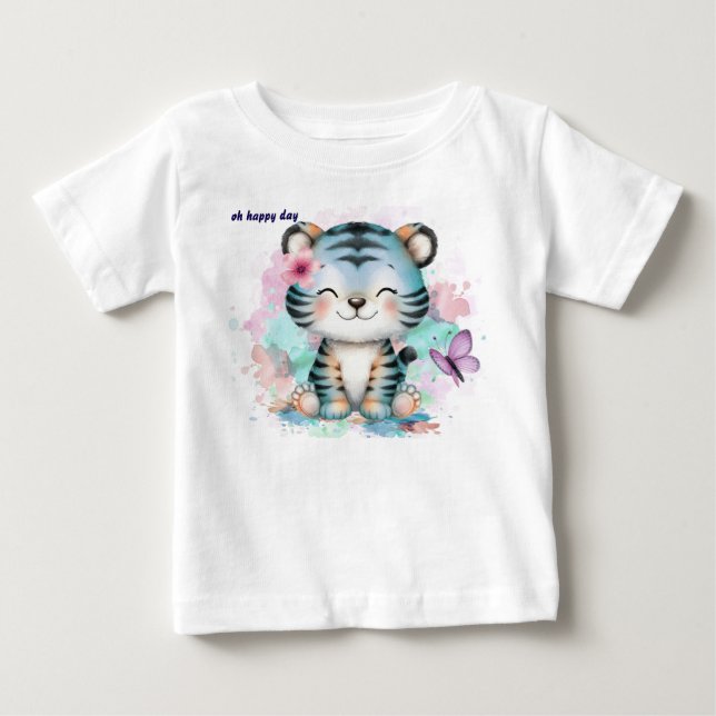 Baby T-Shirt med en liten blå tiger (Framsida)