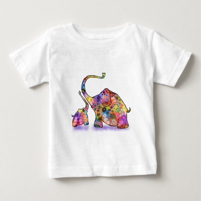 Baby T-shirt med färgglada elefanter (Framsida)