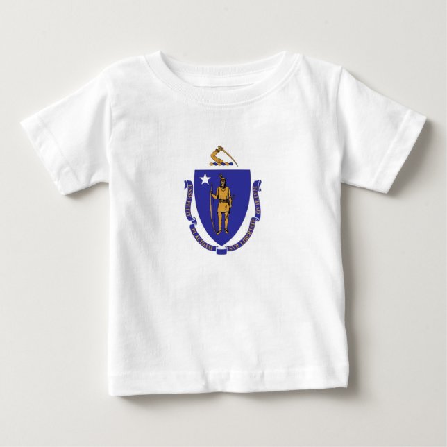 Baby T Shirt med Flagga av Massachusetts (Framsida)