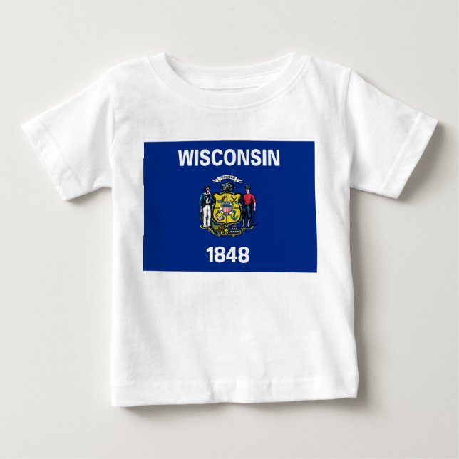 Baby T Shirt med Flagga of Wisconsin, USA (Framsida)