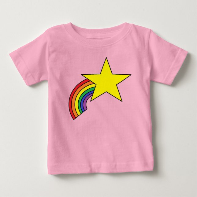 Baby T-Shirt med regnbåge och Gult Star Design (Framsida)