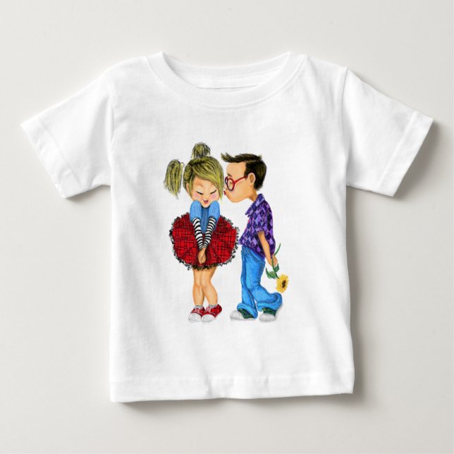 Baby T-Shirt med Romantiskt Par - Kyss (Framsida)