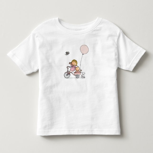Baby t-shirt met kindjes op driewieler (Framsida)