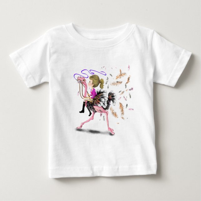 Baby T-Shirt - Roligt för Tävlan Girl and Ostrich (Framsida)