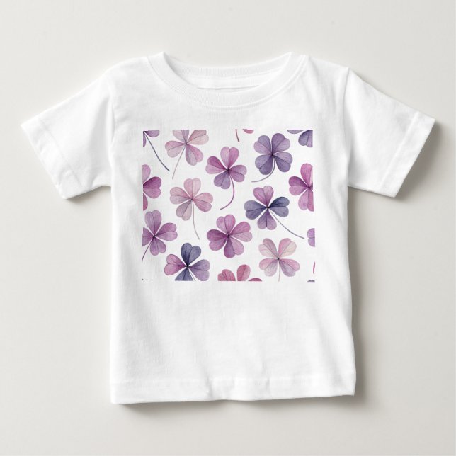 “Baby T-Shirt – Rosa & Lila Klöver Blommig” (Framsida)