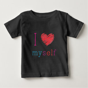 Baby t-shirt säger: "Jag älskar mig själv."