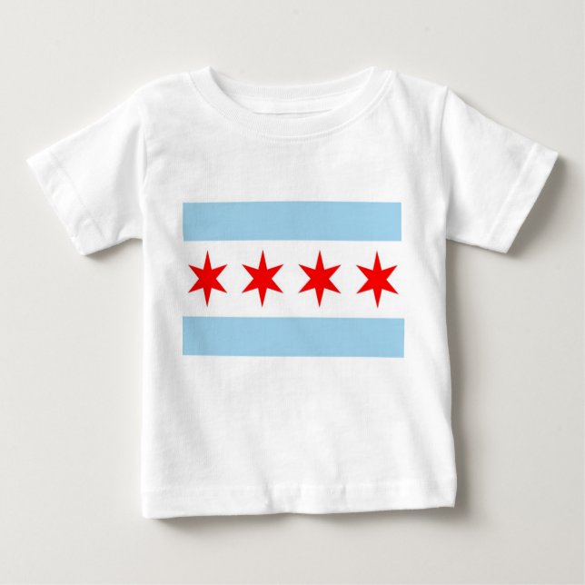 Baby T Shirt with Flagga of Chicago, Ilinois (Framsida)