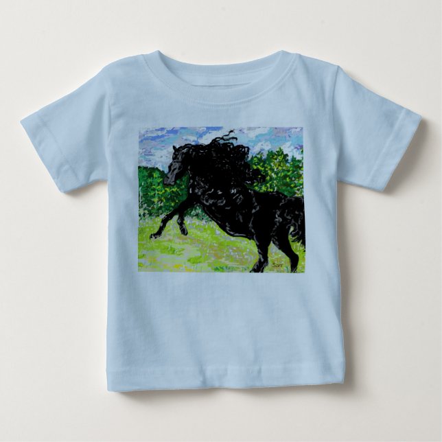 Baby T-shirts Pojkars Svarta Hingst (Framsida)