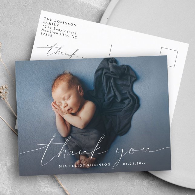 Baby Tack För Festen Modern Kalligrafi Foto Annons Meddelande Vykort (Skapare uppladdad)