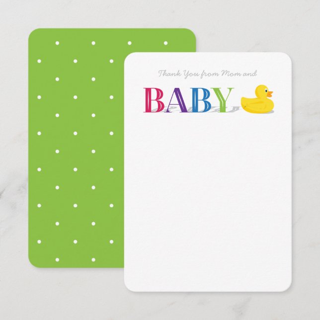 Baby-Tack-kort med platt not, gummi Anka Inbjudningar (Fram/baksida)