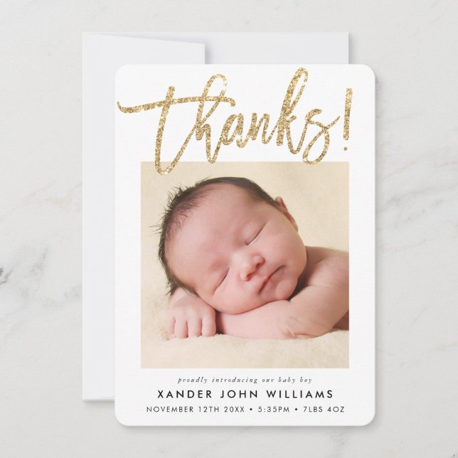 BABY TACK modern minimal guld glitter baby foto Kort (Framsida)