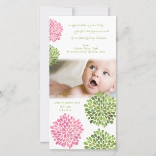 Baby Tack, Rosa och Grönt Dahlia Flowers Tack Kort