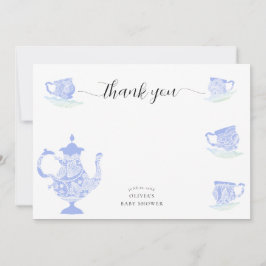 Baby Tea Party Blue China White Snöre Boy Shower Tack Kort
